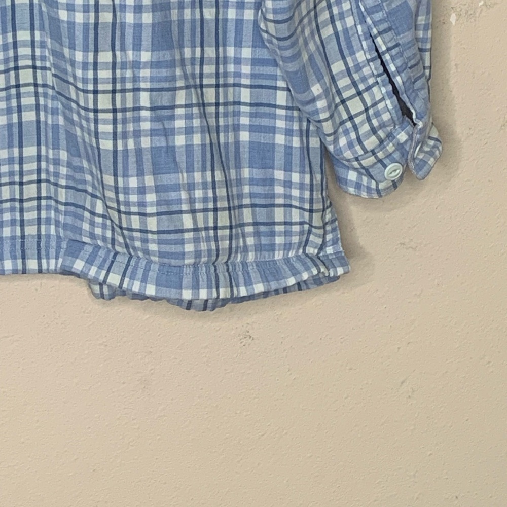 L L Bean Fleece Lined Flannel Shirt Jacket Check Plaid Blue Gray Smock Hem Sz 1X - Picture 12 of 14